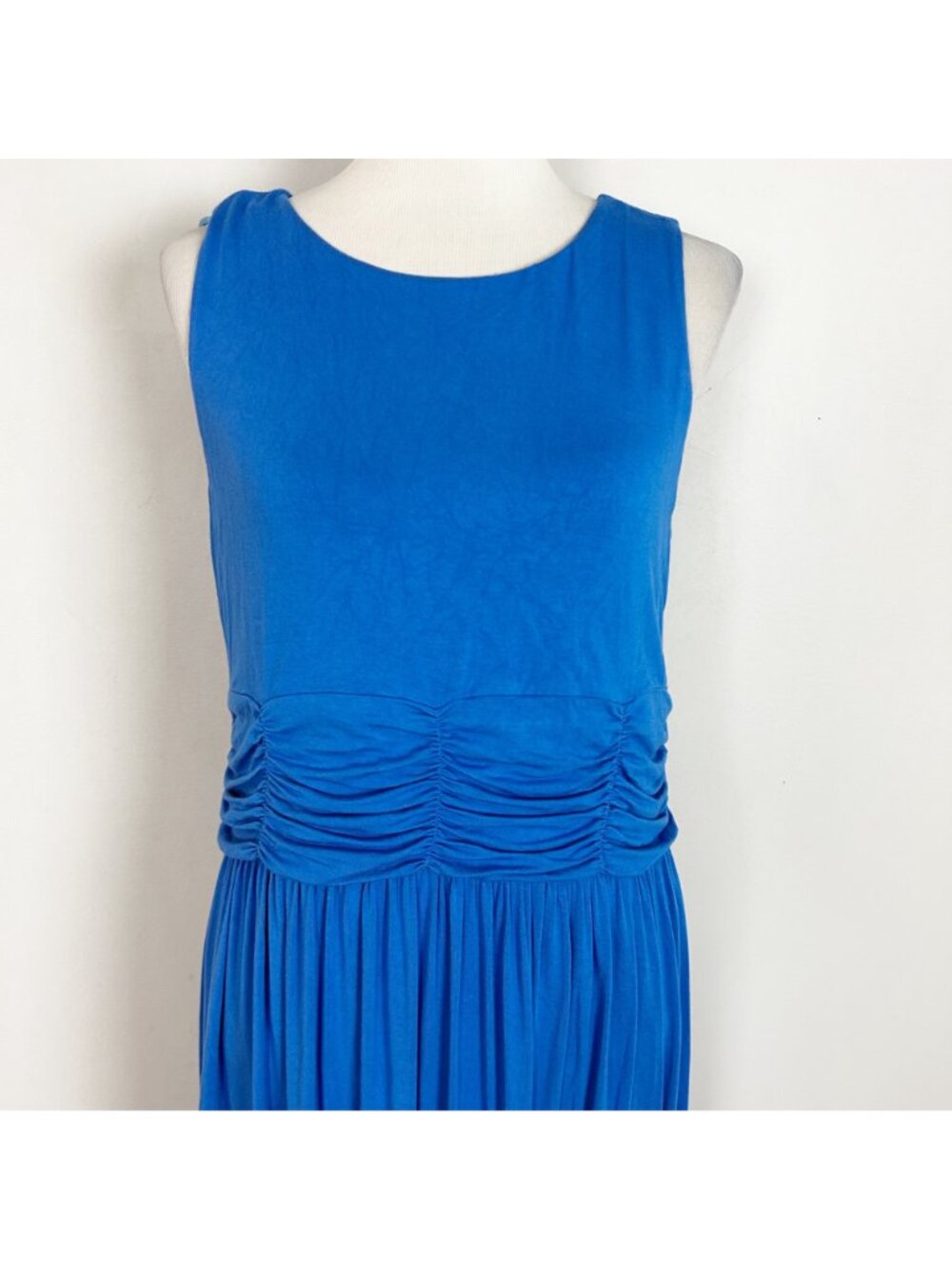 Soft Surroundings Long Blue Knit Maxi Dress Ruched Waist Size Medium Women's - Picture 2 of 7